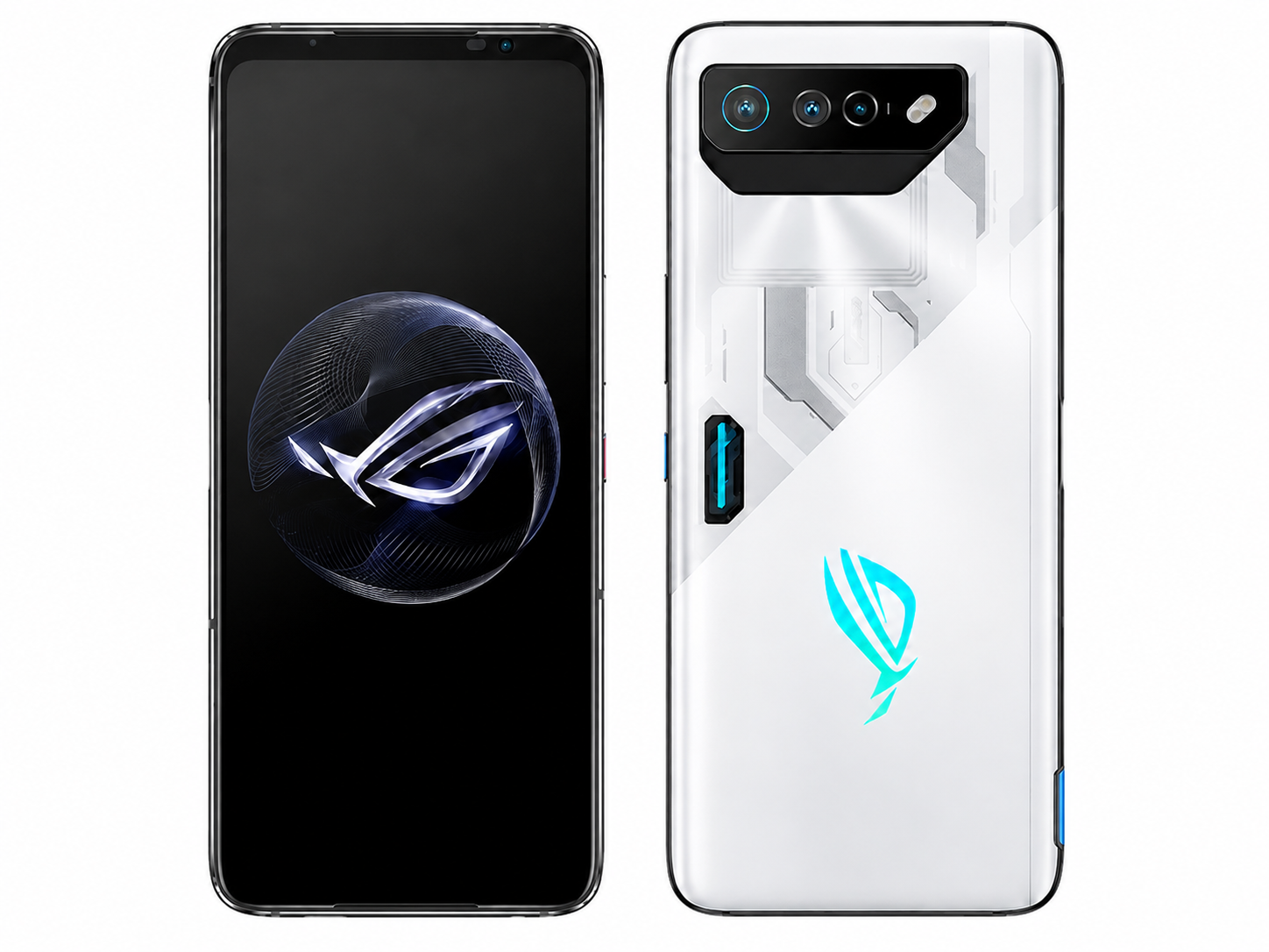 ASUS ROG Phone 7 Dual-screen smartphone with white back and dark front, ROG-style gaming design