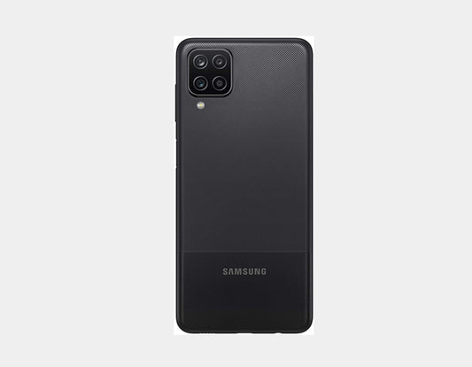 Samsung Galaxy A12 (A125F) smartphone with 128GB storage, 4GB RAM, black color, dual SIM, GSM unlocked, front and back view