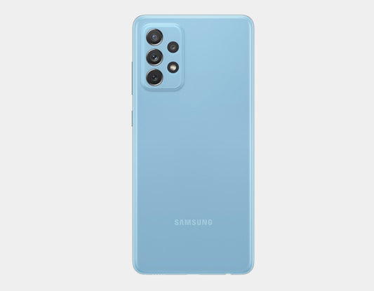 Samsung Galaxy A72 A725F-DS 4G dual SIM smartphone in blue with 128GB storage and 8GB RAM, GSM unlocked device.