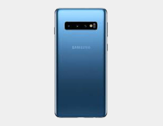 Samsung Galaxy S10 SM-G973F/DS smartphone in Prism Blue, dual SIM GSM unlocked with 128GB storage and 8GB RAM.