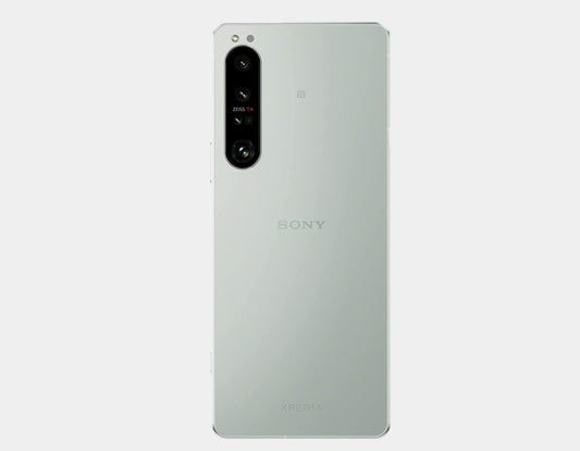 White smartphone back with triple camera module and Sony logo