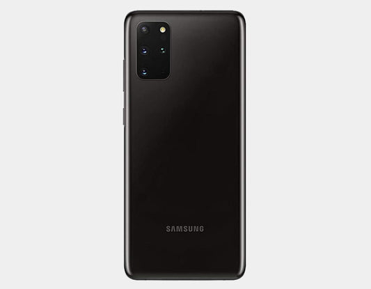 Samsung Galaxy S20+ SM-G985F/DS smartphone in Cosmic Black with 128GB storage and dual SIM, factory unlocked, front and back views.