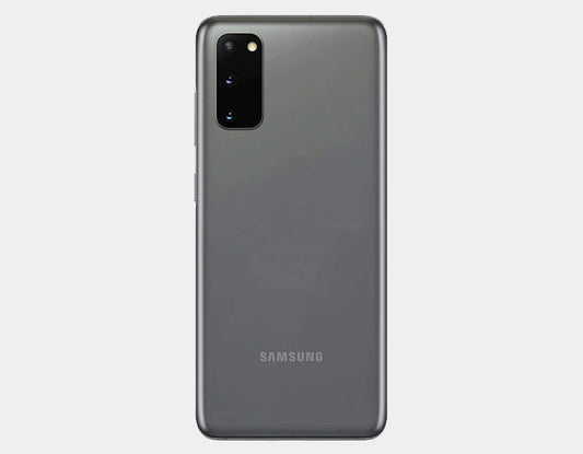 Samsung Galaxy S20 SM-G980F/DS dual SIM smartphone in grey, factory unlocked with 128GB storage and 8GB RAM, front view.